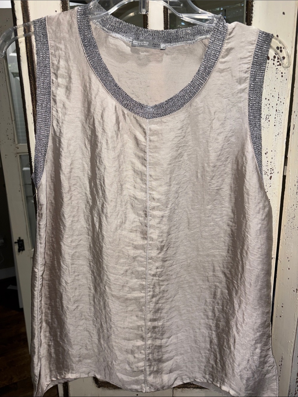 Zara Cream Tank Top with Silver Trim